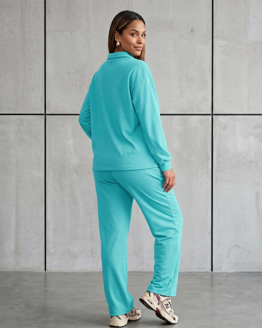 Conjunto Blusa Gola Polo Manga Longa E Calça Pantalona Casual