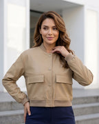 Jaqueta Bomber Cropped Com Bolsos Frontais Utilitária