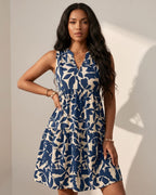 Vestido Curto Evasê Decote V Sem Manga Estampado Floral