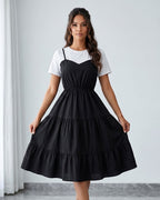 Vestido Midi 2 Em 1 Com Alças E Saia Em Camadas
