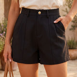Shorts Feminino Alfaiataria Cintura Alta Com Pregas