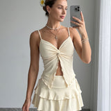 Conjunto Blusa Cropped Franzida E Saia Curta Com Babados