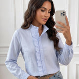 Camisa Feminina Com Babados Frontais E Manga Longa