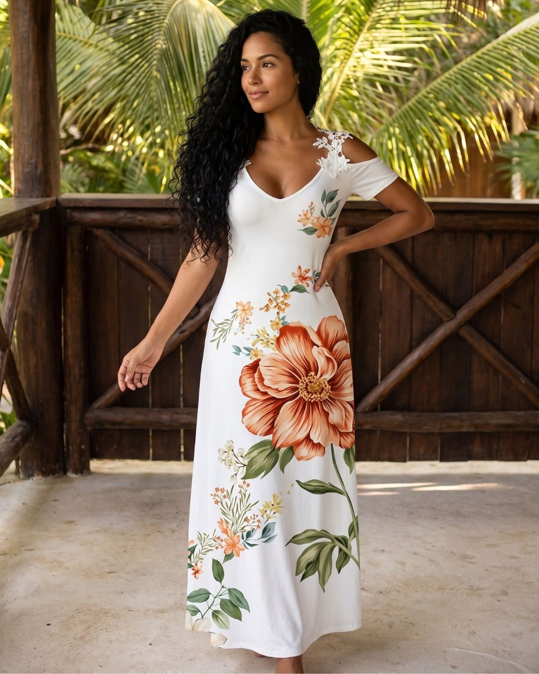 Vestido Midi Soltinho Com Estampa Floral E Manga Curta