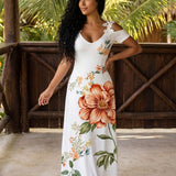Vestido Midi Soltinho Com Estampa Floral E Manga Curta