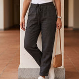 Calça Feminina Casual Com Cós Elástico E Cordão Ajustável
