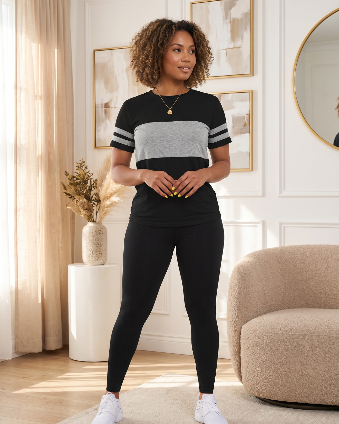 Conjunto Feminino Casual Com Camiseta E Calça Legging