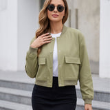 Jaqueta Bomber Cropped Com Bolsos Frontais Utilitária