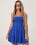 Vestido Curto Evasê Alça Fina Com Lastex E Babados Casual