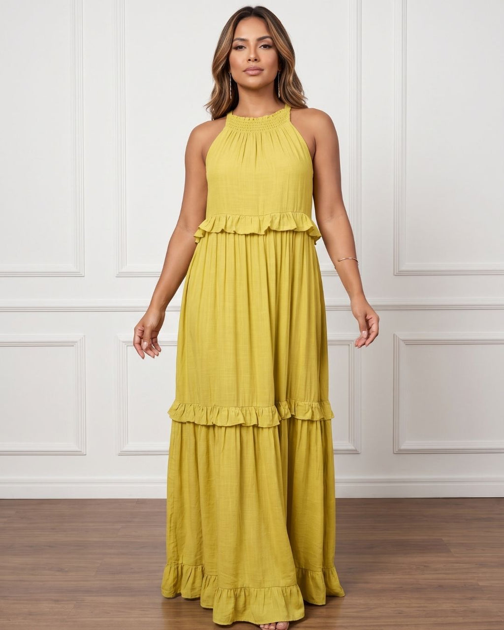 Vestido Longo Soltinho Com Babados E Saia Em Camadas