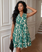 Vestido Curto Evasê Decote V Sem Manga Estampado Floral