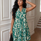 Vestido Curto Evasê Decote V Sem Manga Estampado Floral