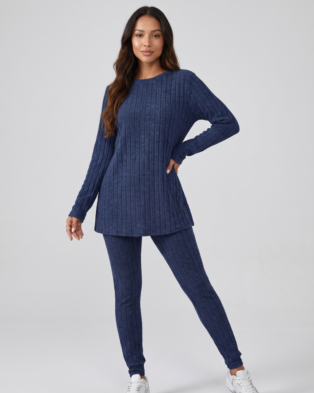 Conjunto Blusa Canelada Manga Longa E Calça Legging Casual