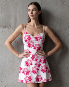 Vestido Curto Evasê Decote V Alça Fina Estampado Floral