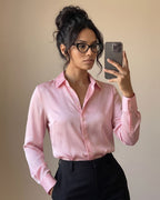 Camisa Feminina Social Manga Longa Com Caimento Elegante