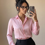 Camisa Feminina Social Manga Longa Com Caimento Elegante