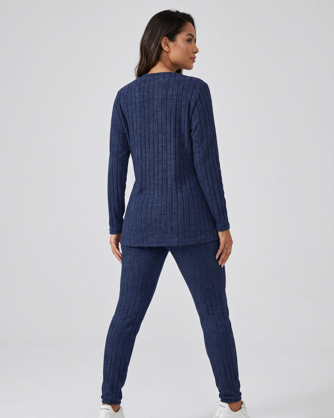 Conjunto Blusa Canelada Manga Longa E Calça Legging Casual