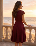 Vestido Midi Evasê Com Decote Transpassado E Manga Curta