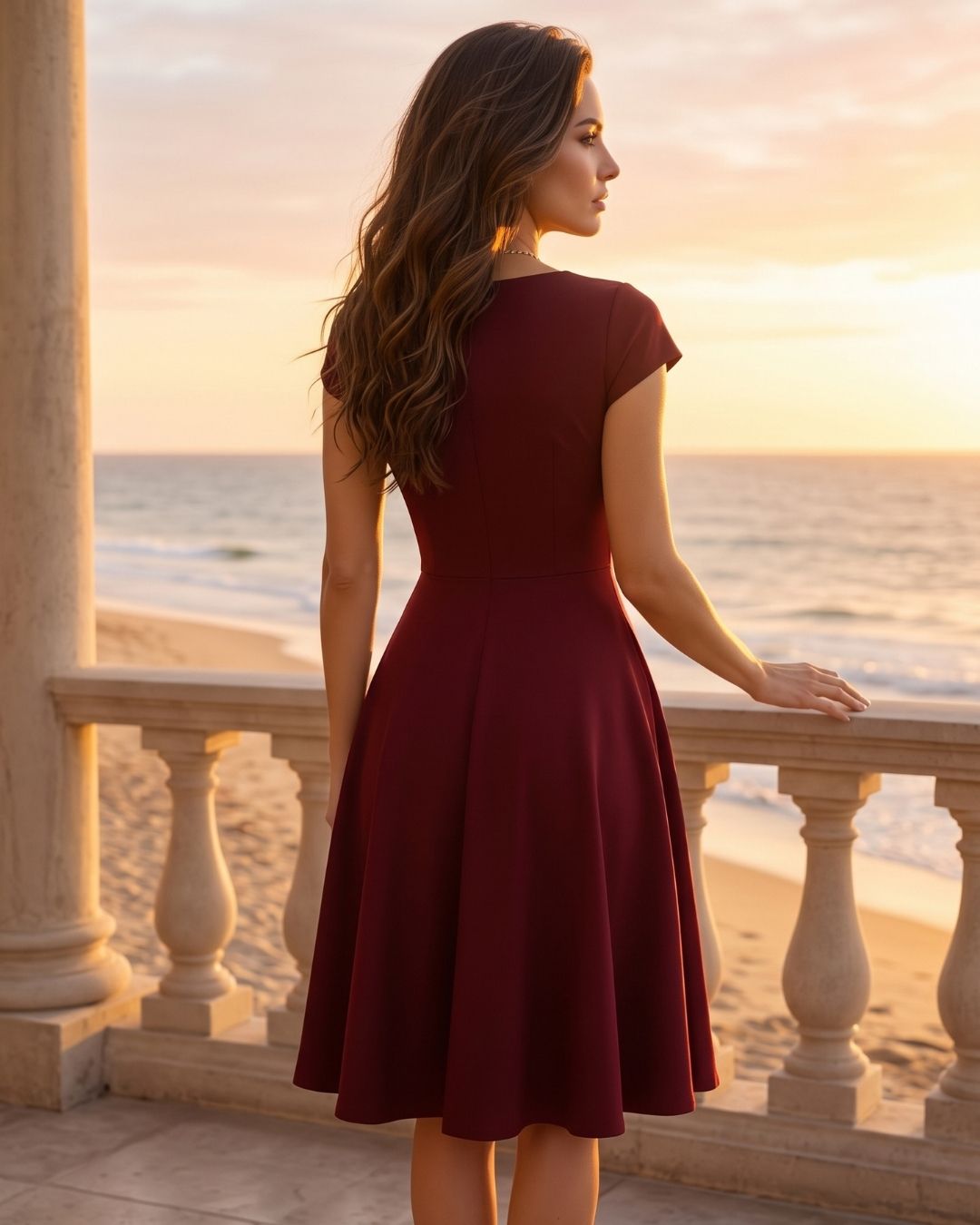 Vestido Midi Evasê Com Decote Transpassado E Manga Curta