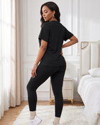 Conjunto Blusa Manga Curta E Calça Legging Básico Casual