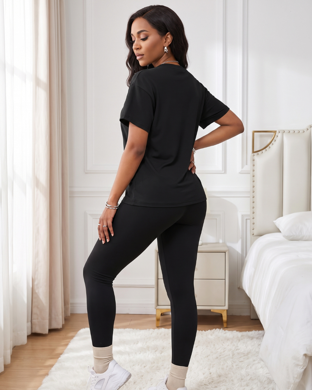 Conjunto Blusa Manga Curta E Calça Legging Básico Casual