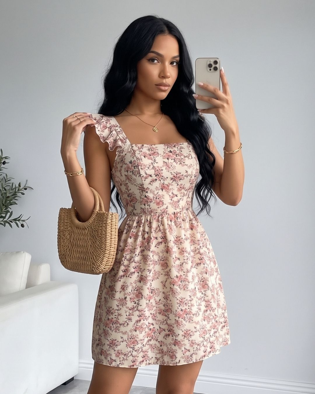 Vestido Curto Floral Com Babados E Amarração Nas Costas