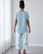 Conjunto Blusa Manga Curta E Calça Pantacourt Estampada Casual