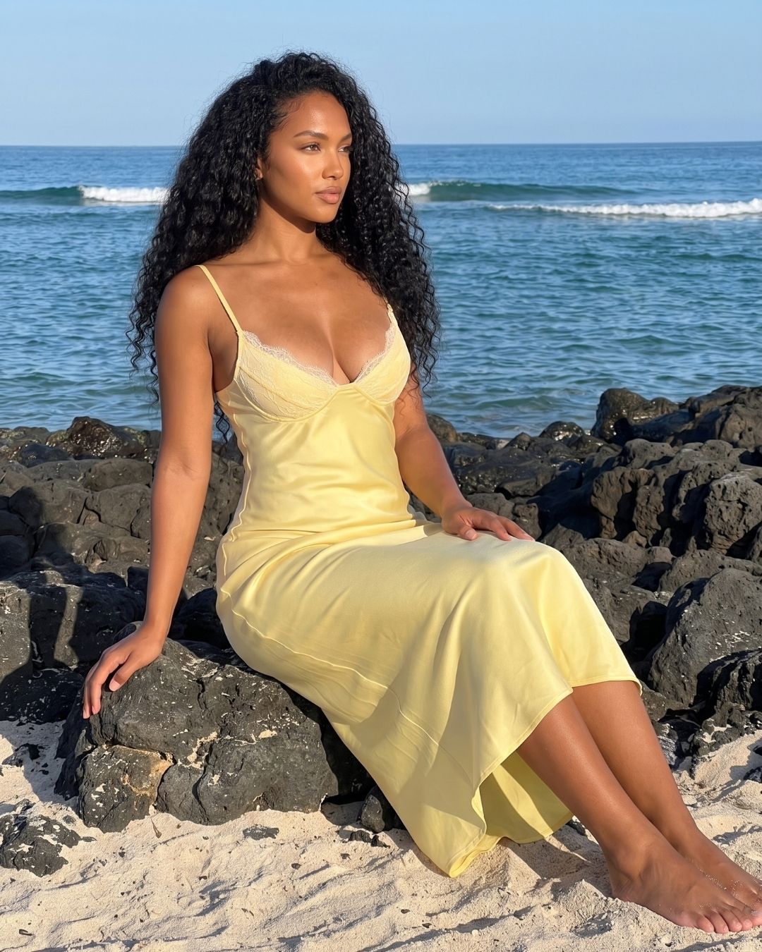 Vestido Midi Acetinado Com Decote V E Alças Finas