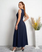 Vestido Midi Evasê Com Laço Frontal E Decote Redondo