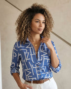 Camisa Feminina Estampada Abstrata Com Manga 3/4