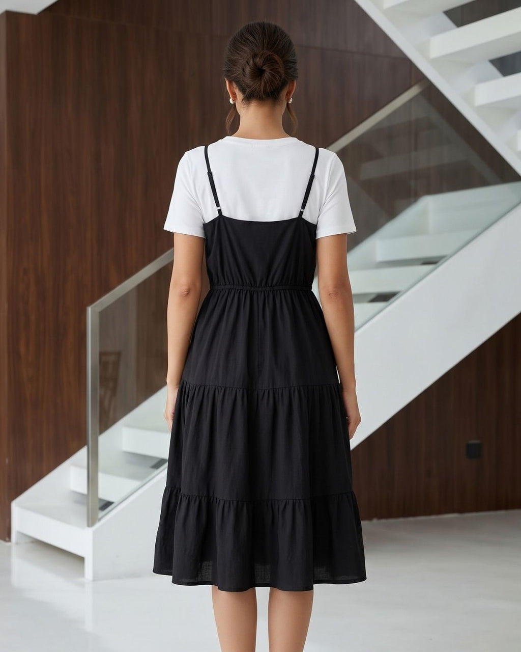 Vestido Midi 2 Em 1 Com Alças E Saia Em Camadas