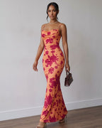 Vestido Longo Justo Floral Com Amarração Nas Costas