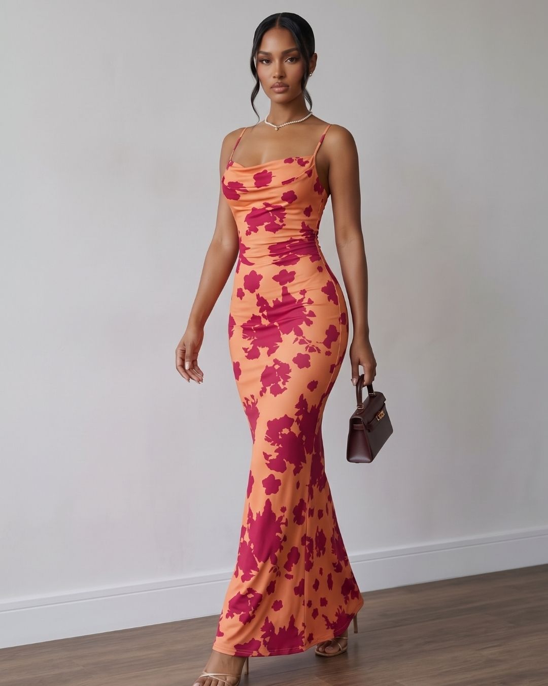 Vestido Longo Justo Floral Com Amarração Nas Costas