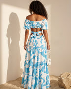 Vestido Longo Ombro A Ombro Com Recortes E Babados Floral