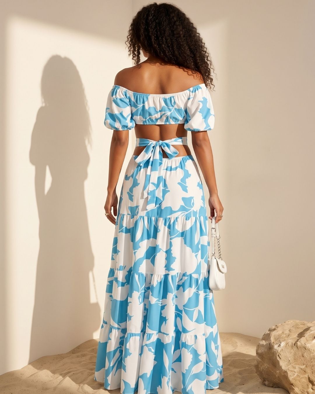 Vestido Longo Ombro A Ombro Com Recortes E Babados Floral