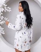 Vestido Chemise Curto Floral Com Manga Longa E Botões