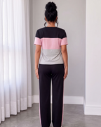 Conjunto Blusa Manga Curta E Calça Reta Com Faixa Lateral