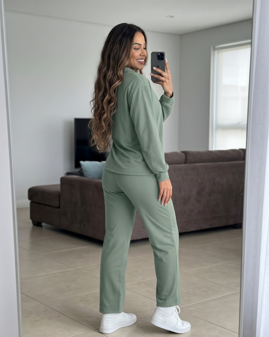 Conjunto Blusa Gola Polo Manga Longa E Calça Pantalona Casual