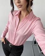 Camisa Feminina Social Manga Longa Com Caimento Elegante