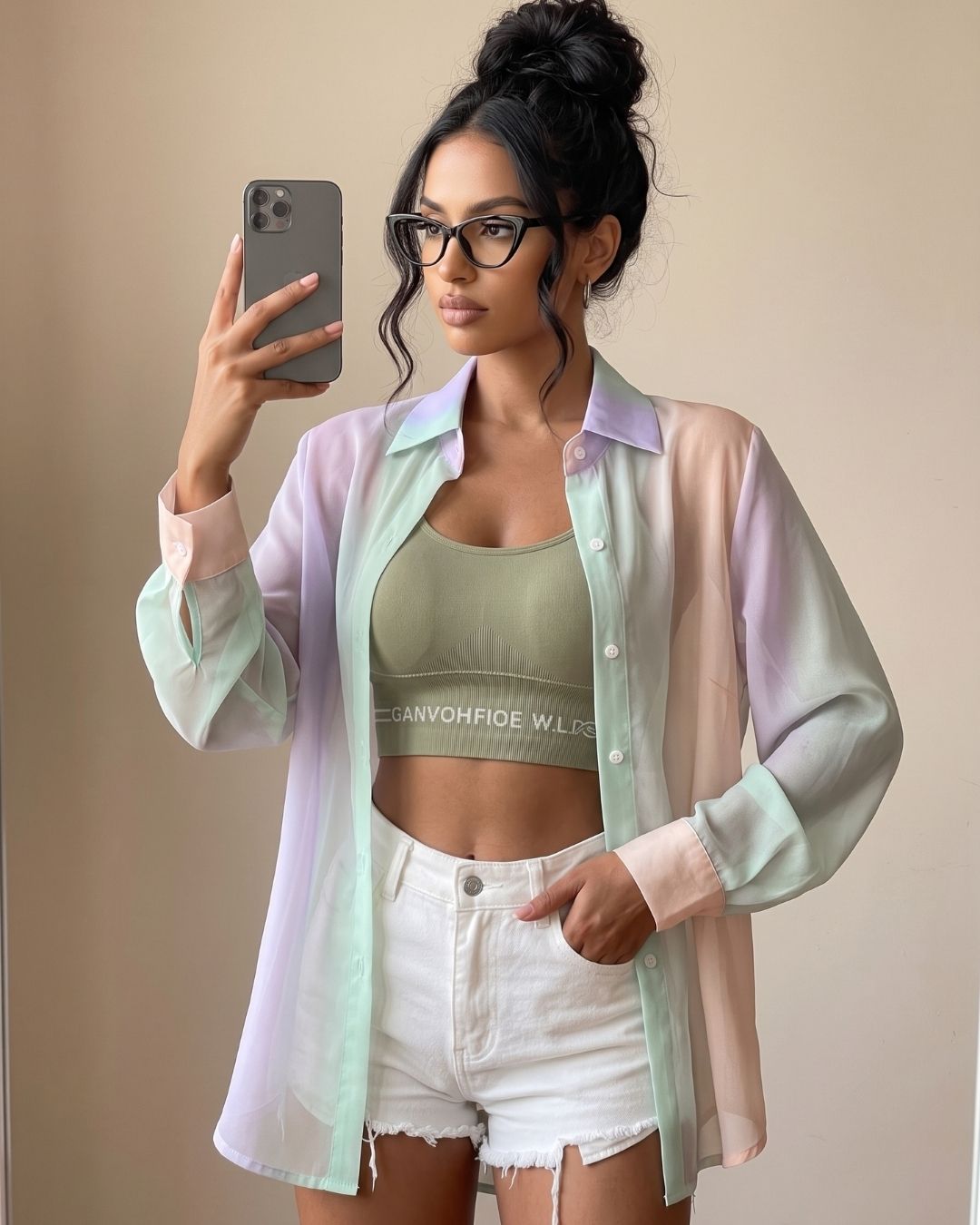 Camisa Feminina Alongada Translúcida Com Efeito Degradê