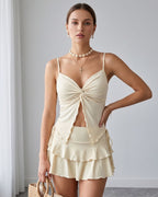 Conjunto Blusa Cropped Franzida E Saia Curta Com Babados