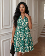 Vestido Curto Evasê Decote V Sem Manga Estampado Floral