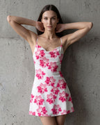 Vestido Curto Evasê Decote V Alça Fina Estampado Floral