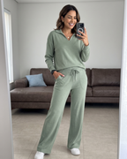 Conjunto Blusa Gola Polo Manga Longa E Calça Pantalona Casual