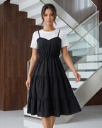 Vestido Midi 2 Em 1 Com Alças E Saia Em Camadas