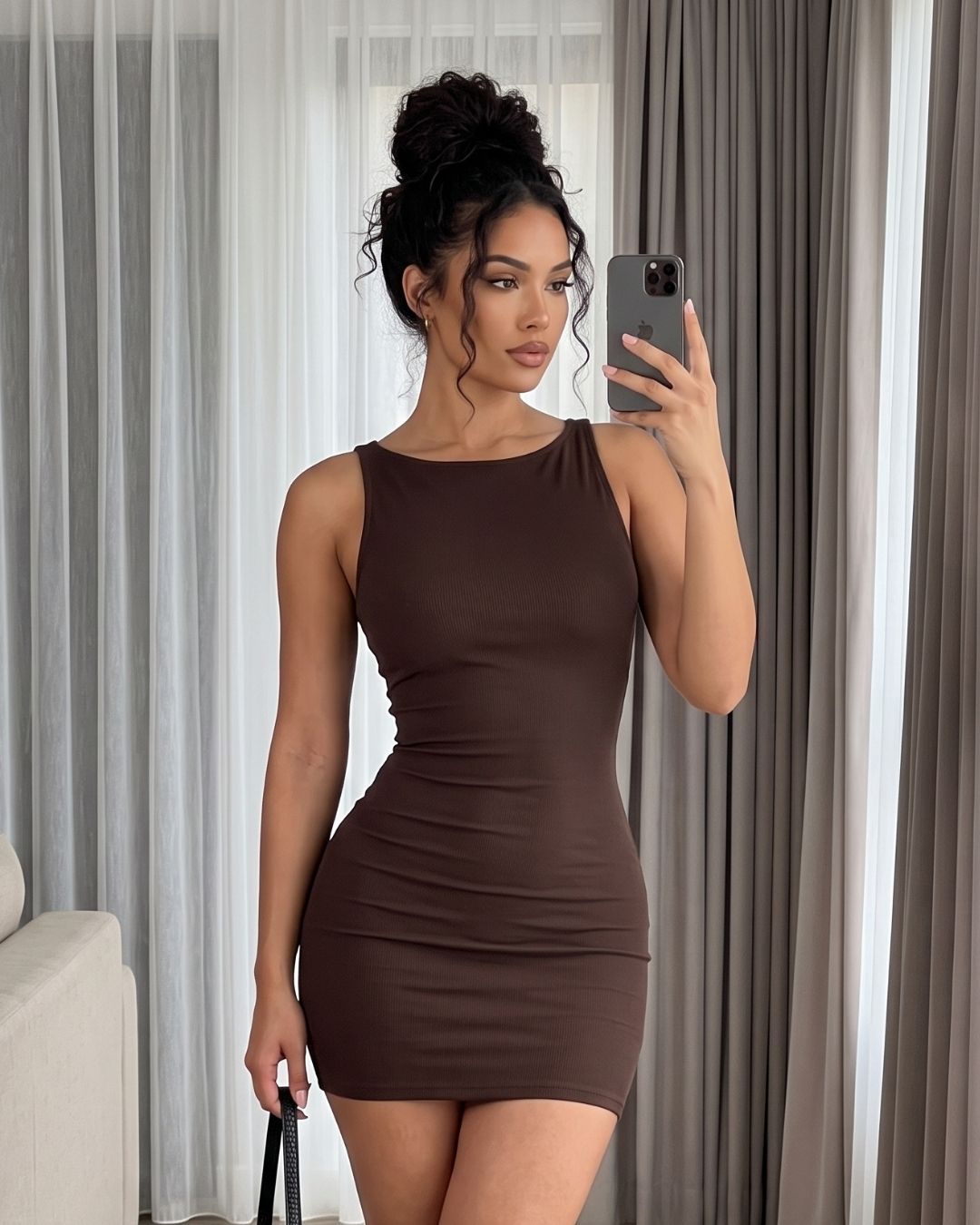 Vestido Curto Evasê Com Recortes Estruturados Sem Manga