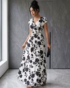 Vestido Longo Floral Com Decote Transpassado E Cintura Marcada