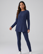 Conjunto Blusa Canelada Manga Longa E Calça Legging Casual