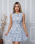 Vestido Curto Floral Acinturado Com Saia Babado