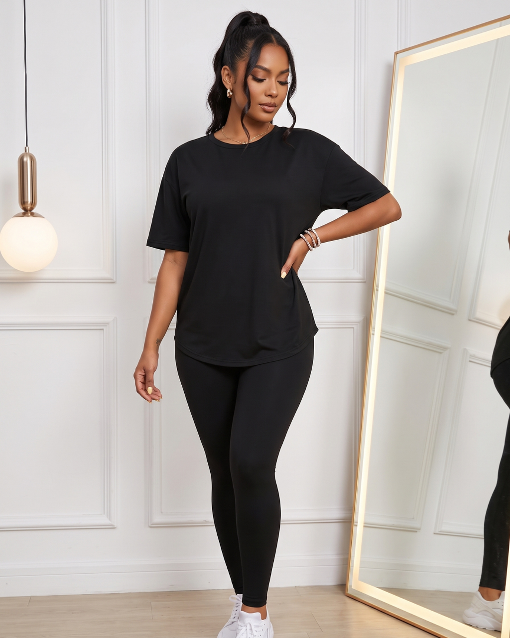 Conjunto Blusa Manga Curta E Calça Legging Básico Casual